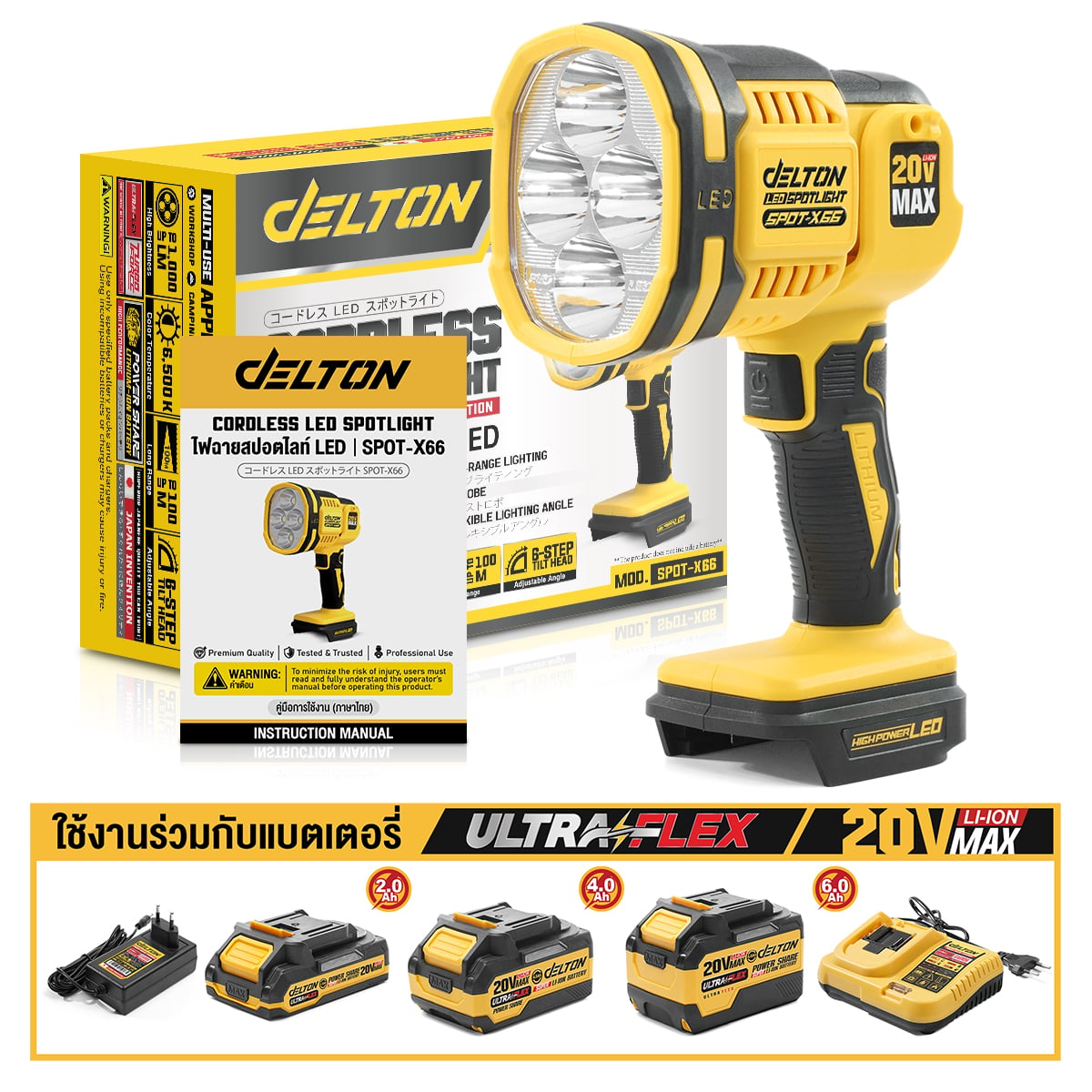 ไฟฉาย LED ไร้สาย (เฉพาะเครื่องเปล่า) DELTON รุ่น SPOT-X66 20V_7
